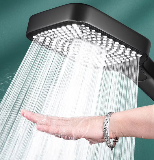 NEW Arrivals Super Power Set Silver Adjustable Thickened Shower Head Square Button Boosting Shower Head Water Outlet Shower Head Set Bathroom Accessories Home Supplies
