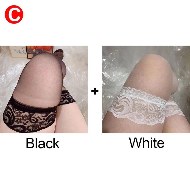 NEW Arrivals 2 Pairs Women Sexy Lace Stockings Plus Size High Elastic Thigh High Socks Transparent Over Knee Sock Temptation Pantyhose Tights Curvy Women Underwear Apparel Accessories Sets