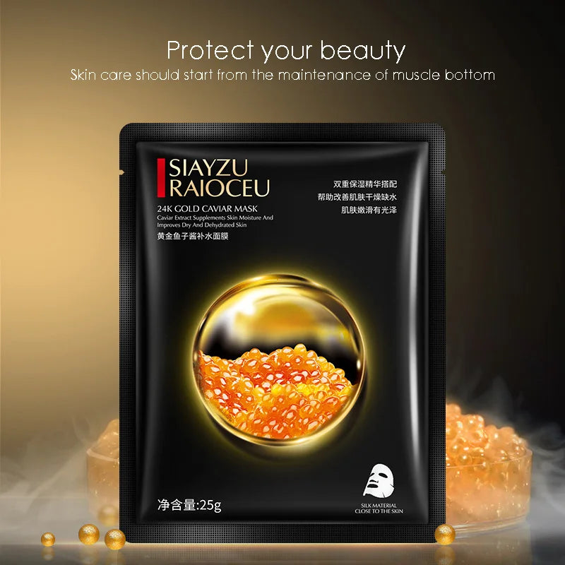 10 PCS Set Korean GOLDEN CAVIAR Moisturizing Facial Masks Refreshing Oil Control Anti-Aging Anti Wrinkles Face Mask Facial Women Skin Care Top Quality Supplies Korean Products