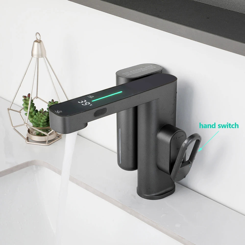 2 In 1 Set Bathroom Basin Sensor Faucet With Foam Soap Dispenser Deck Mounted Single Hole Touch Free Hot Cold Water Outlet Mixer Taps Home Bathroom Kitchen Accessories