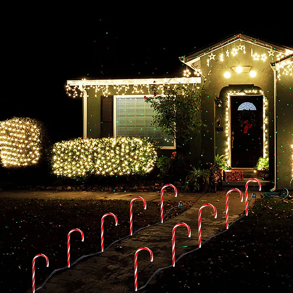 4/5/8 PCS Set Solar Christmas Candy Cane Lights Outdoor Waterproof Christmas Day Light Pathway Marker Candy Lights Garden Passage Decoration