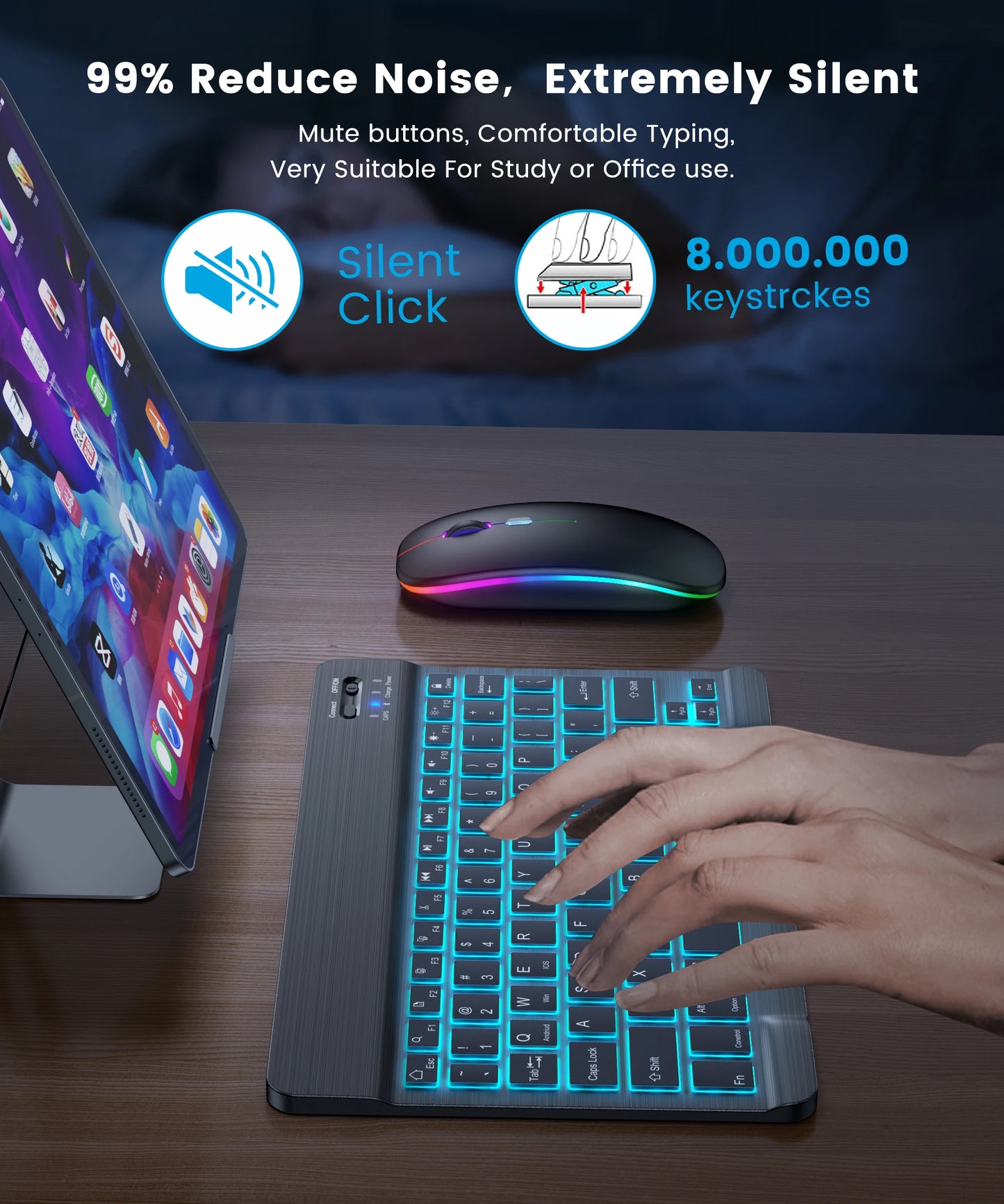 Backlit Backlight Bluetooth Keyboard Mouse For IOS Android Windows For iPad Portuguese keyboard Spanish keyboard and Mouse