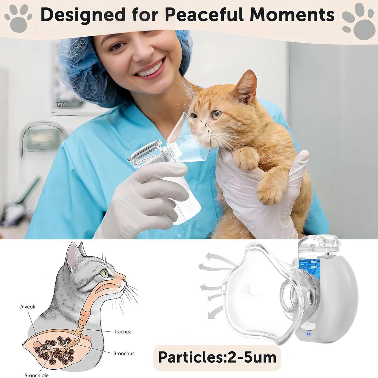 Dogs and Cats Asthma Bronchitis Pneumonia Wireless Inhaler Cool Mist for Home Use Pet Nebulizer for Cats & Dogs - Easy-to-Use Electronic Animal Nebulizer for Respiratory Relief & Pet Health