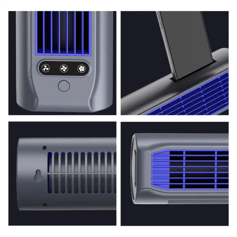 Home Office USB Rechargeable Hole-Free Mount Fan Bladeless Design Leafless Design Leafless Powerful Cooling Fan Lightweight Compact for 5V/2A 3000mAh