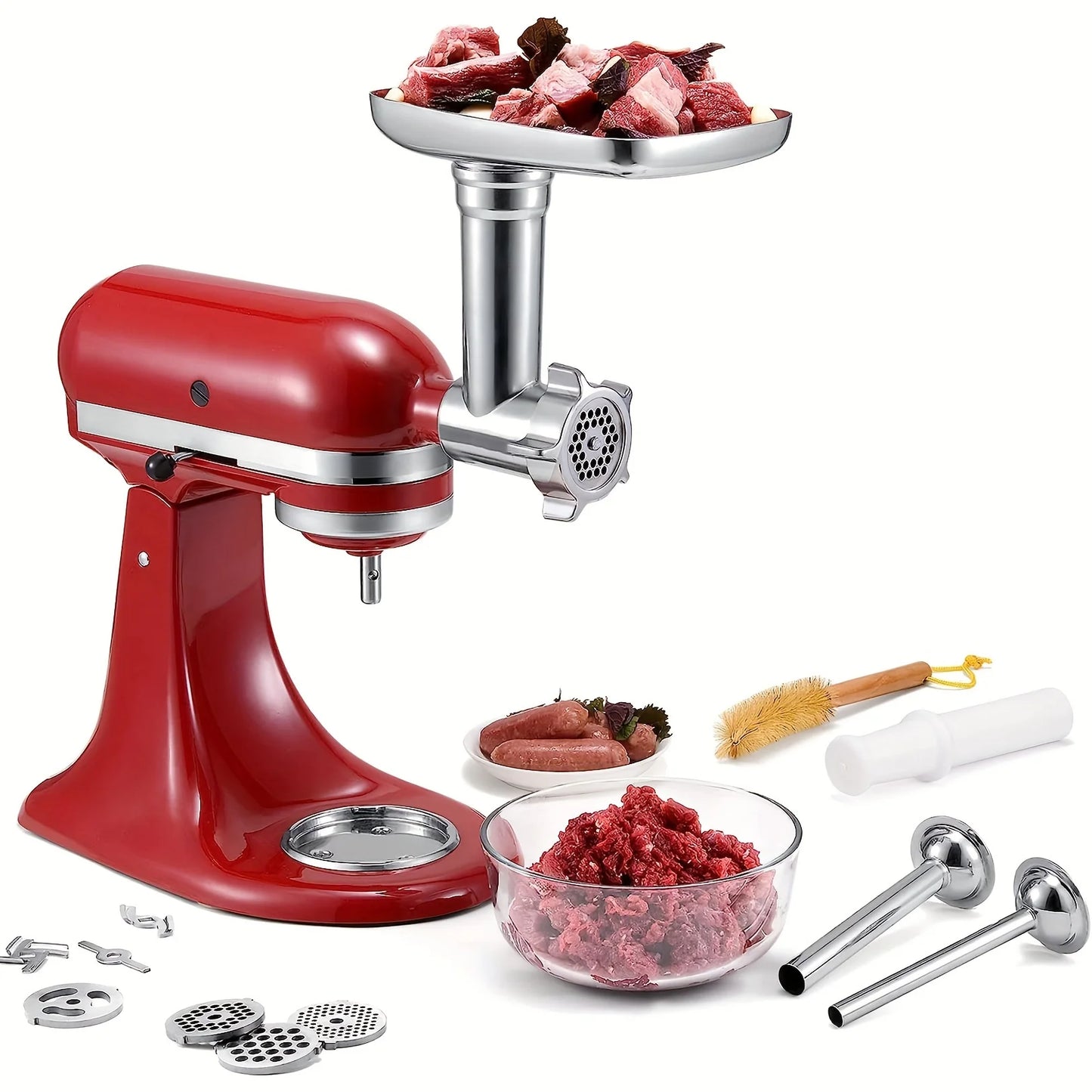 2 in 1 Electric Metal Food Grinder + Stand Mixers Base + Accessories Mince Sausages Maker for Kitchen Aid Meat Grinders, Sausage Fillers, Perfect Mixer Home Hotels Restaurants Kitchenware Supplies