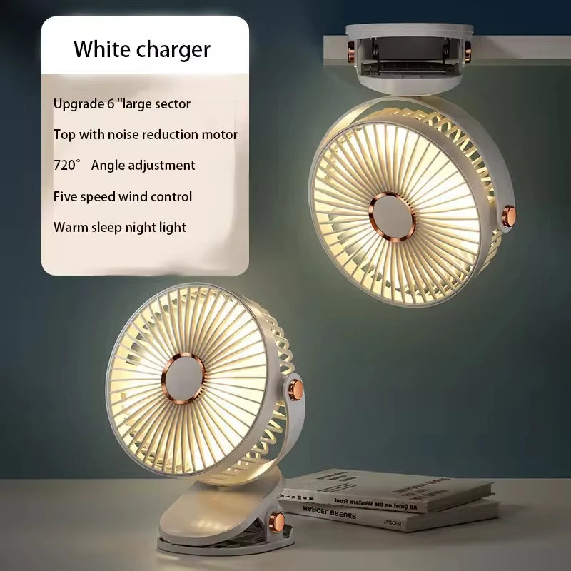 8000mAh Clip-On Whirlwind Fan 5 Speed Quiet Rechargeable Desktop Portable Air Circulator Wireless Fan With LED Light For Home Office Desktop Outdoor Camping Cooling Accessories