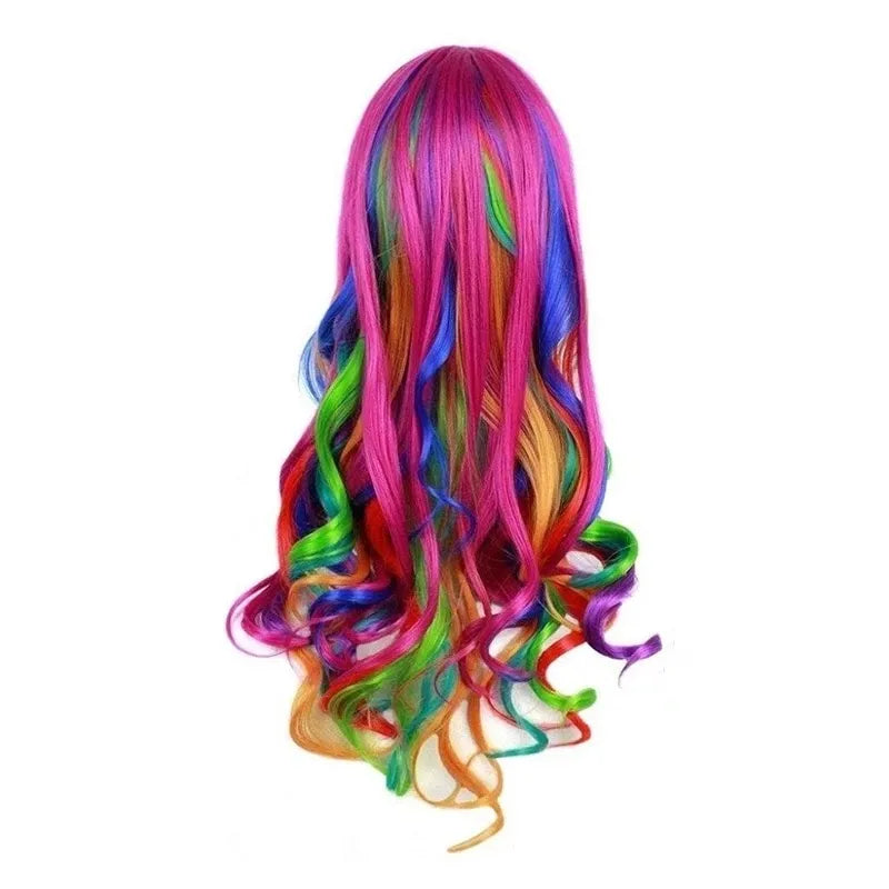 Multi Color Women Wig Halloween Party Clown Wear Anime Harajuku Style Rainbow Curly Synthetic Hair Party Costume Lolita Wigs