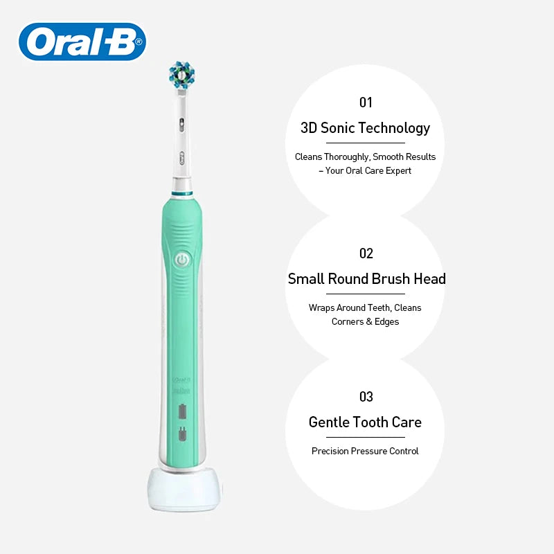 Original Oral B PRO 600 Electric Toothbrush 2-Minute Intelligent Timing + 8 Heads + Box Full Set Daily Clean Teeth Visible Pressure Sensor Waterproof Rechargeable Women Men Oral Hygiene Accessories Personal Care Supplies
