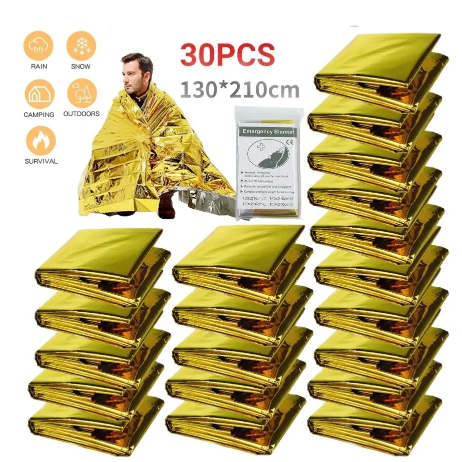 30 PCS Set 130*210cm Outdoor Emergency Gold-Sliver Survival Blanket 5-30pcWaterproof First Aid Rescue Curtain Foil Thermal Military Blanket