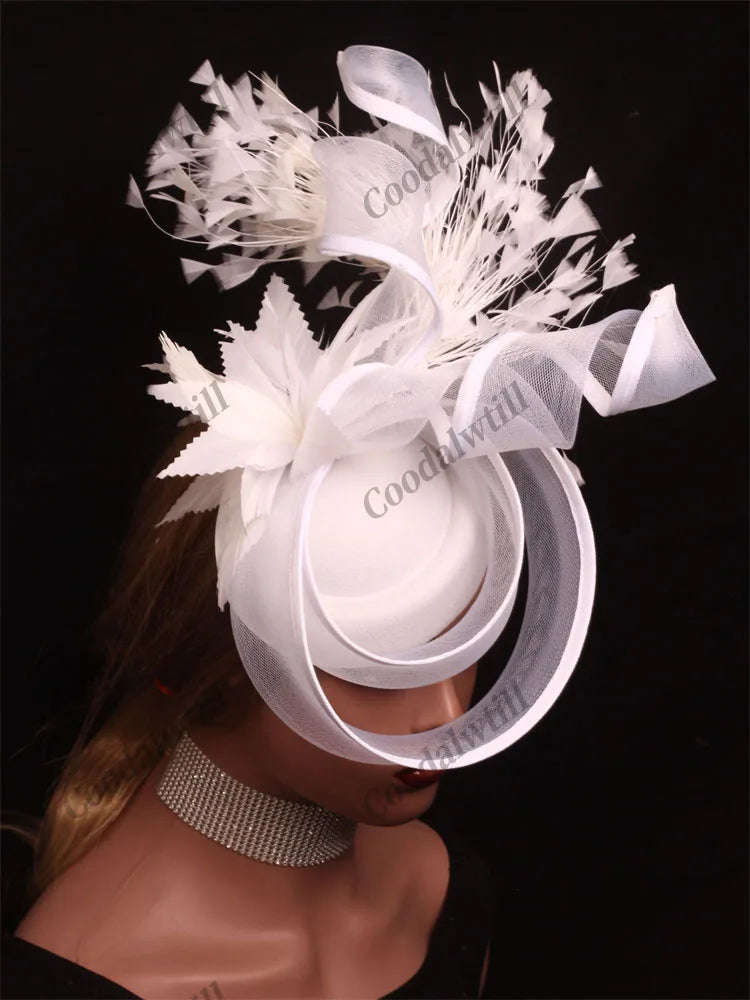 20 Colors Women's Luxury Evening Wedding Mesh Pillbox Fascinator Hat Ladies Bride Kentucky Formal Church Headwear Tea Cocktail Party French Chapeau Cap With Feather Clips