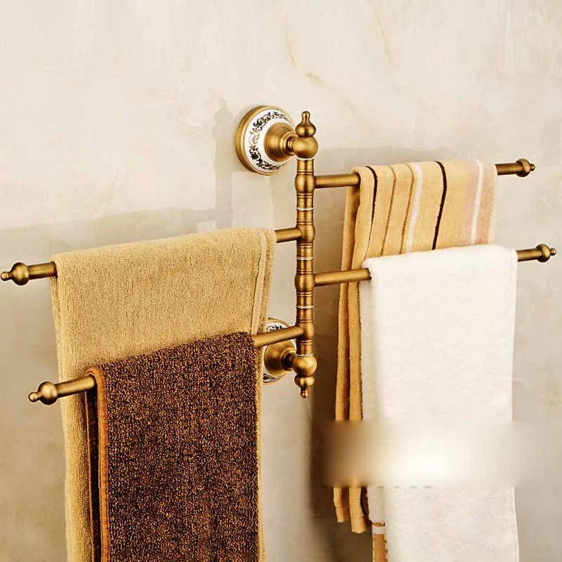 NEW Arrivals Luxury Antique Brass Movable Towel Bar - Heavy Duty Wall Mounted Towel Holder for Bathroom & Kitchen