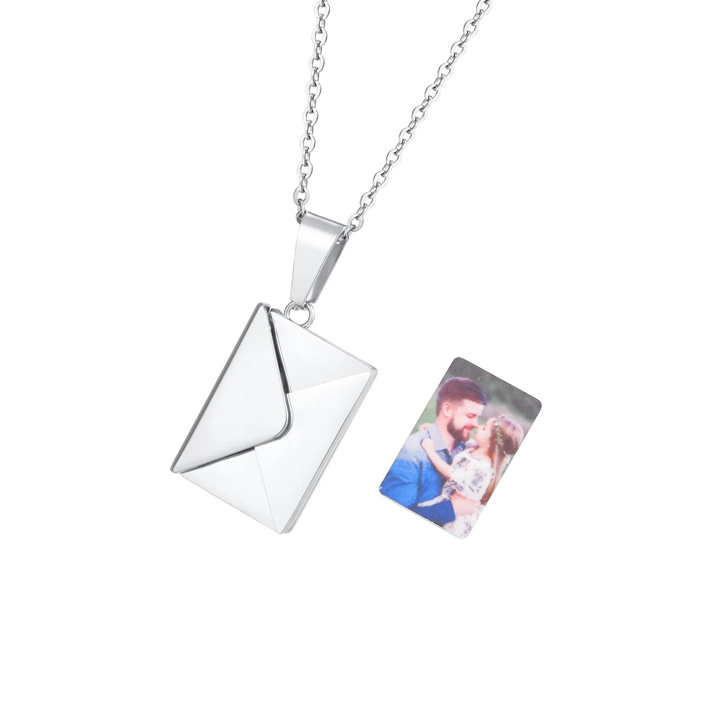 Personalized Photo Locket Necklace Envelope Dates/Names Love Letter Shape Pendant for Women, Customized Picture Pendant Gifts