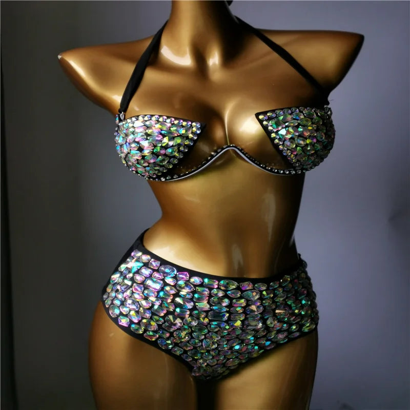 NEW Arrivals Luxurious Rhinestones Diamonds  Bikini Set Bathing Suit Sexy Women Beachwear Bling Stones Swimsuit High Quality Swimsuit Girls Ladies Summer Luxury Beach Wear