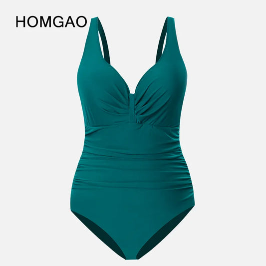 Sexy V-Neck One Piece Swimsuit For Women Solid Bodysuits Monokini Bathing Suits Beach Wear Plus Size Swimwear