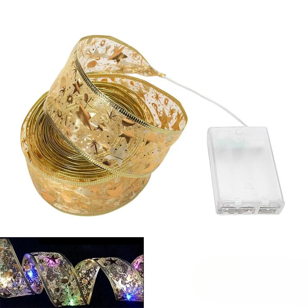NEW Arrivals 5CM Wide Christmas Ribbon Fairy Light Christmas Decoration DIY Bows String Light Tree Ornaments For Home Xmas Decor New Year Eve Accessories Supplies