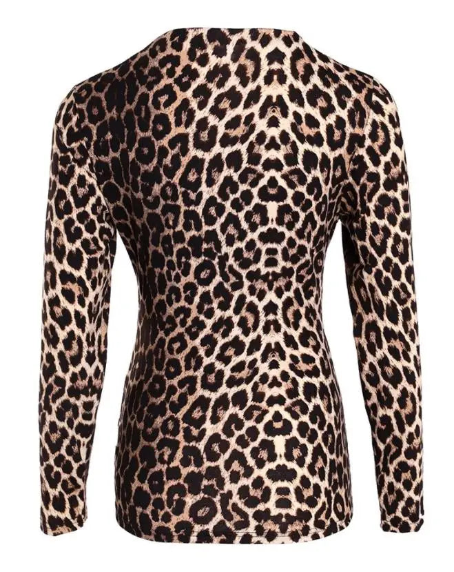 NEW Arrivals Sexy Elegant Cheetah V-Neck Long Sleeve Top Autumn Winter Spring Women Female New Fashion Casual T-Shirt Pullover Evening Party Night Club Tops Ladies Girls Luxury Fashion Clothing Supplies