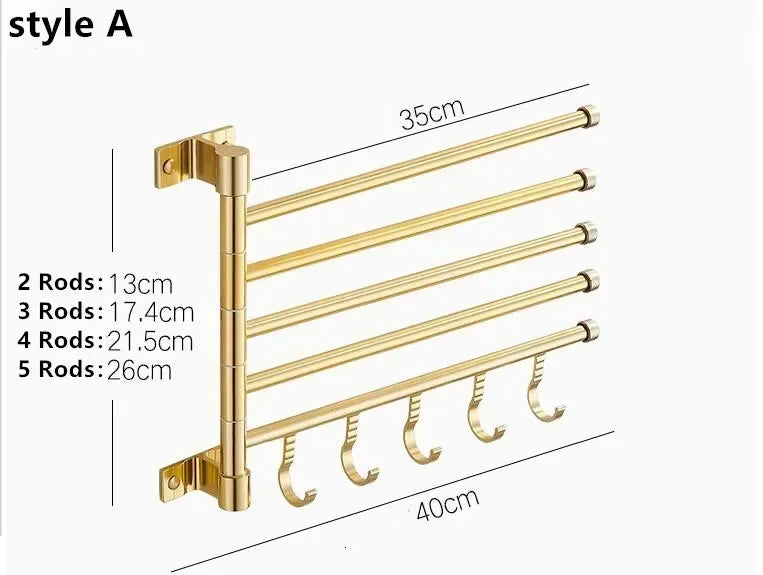 NEW 4 Rods Golden Light Luxury Aluminum Wall Mounted Rotating Towel Rack Bath Rail Hanger Towel Holder Bathroom Accessories Storage Rack