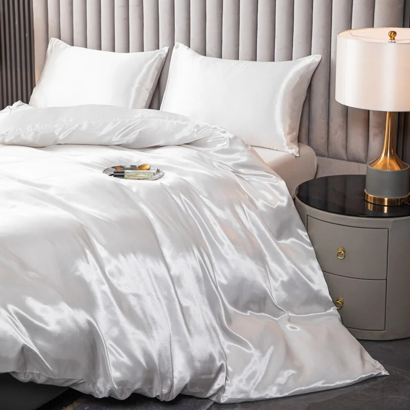 NEW Arrivals 3PCS Set White/Gray/Black Color Satin Duvet Cover Colored Bedding Set QUEEN KING Size Quilt Cover High Quality Skin Friendly Fabric Bedding Cover