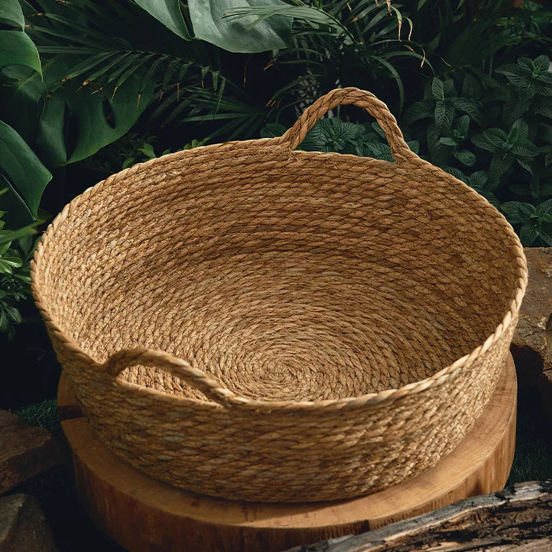 Bamboo Rattan Weaving Basket For Cat Comfortable Sleeping Pet Dog Bed Summer Cool Weave Cat House Donut Round Kitten Puppy Bed