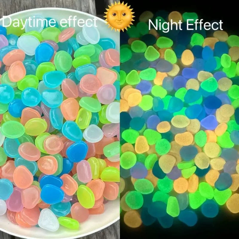 Glow in The Dark Garden Pebbles for Sidewalk Garden Terrace Lawn Gardens Patio Fish Tank Aquarium Decoration Glow Stone Home Outdoor Garden Decoration Supplies