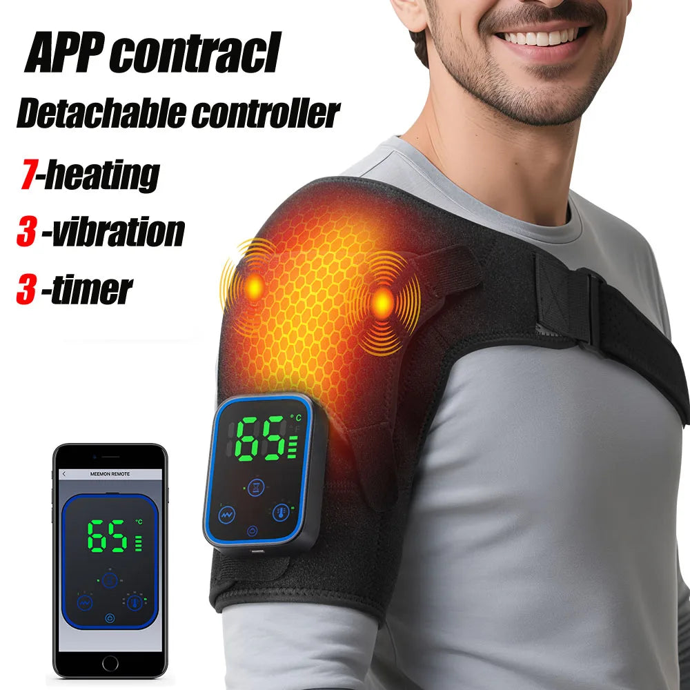 Electric APP Heating Shoulder Pain Relief Therapy Massage Heated Back Shoulder Brace Perfect For Cyclists Runners Adjustable Heating Shoulder Massage Belt For Arm Muscle Relaxation Sports Injuries