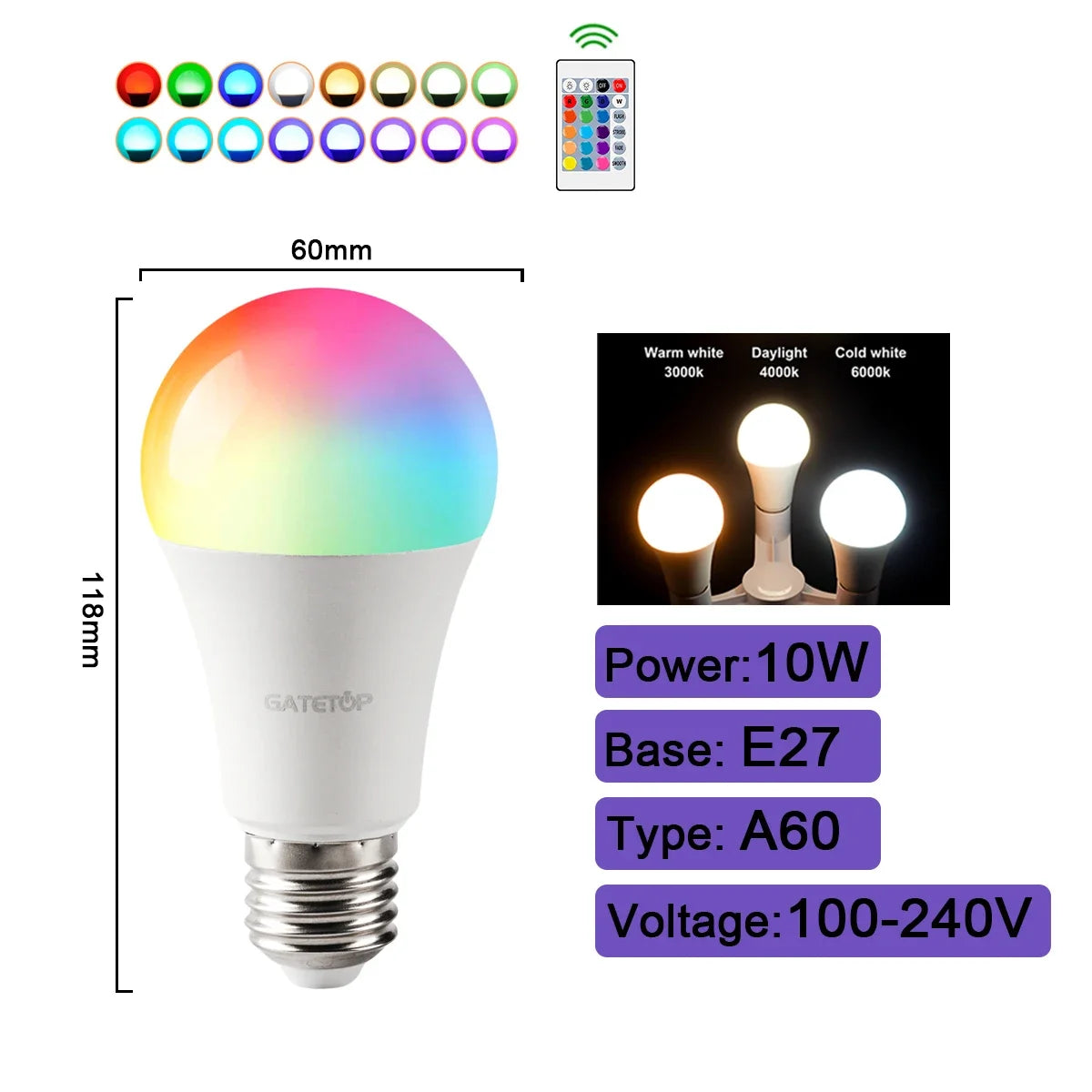 NEW Arrivals 5-10 PCS Set Smart RGB-6000K LED Bulb Spotlight E27 E14 B22 GU10 with Infrared Remote Control, Suitable for Colorful Home Bedroom Living Room Party  Lighting