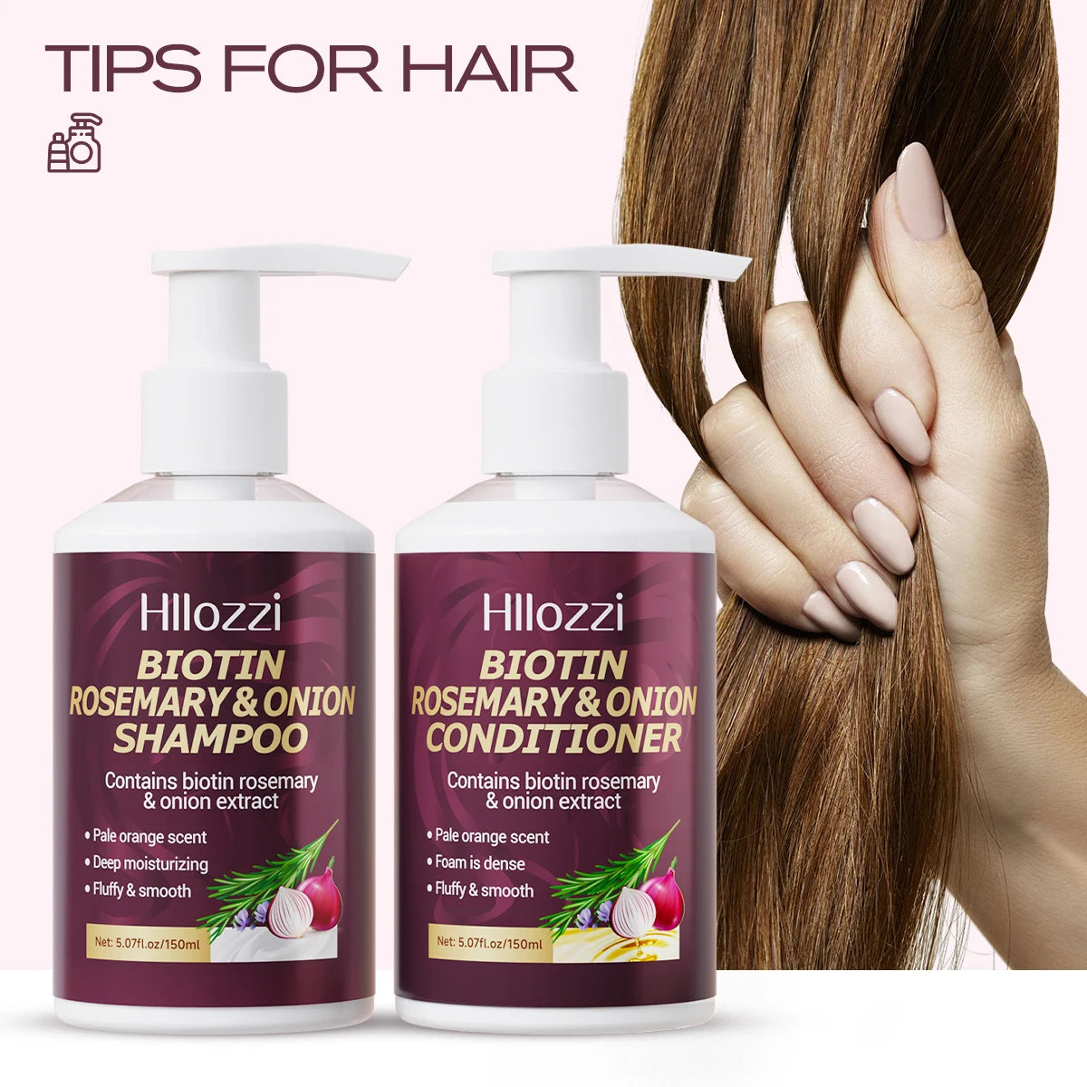 2 PCS 150ml Set Biotin Rosemary & Onion Hair Care Set – Shampoo + Conditioner, Strengthen & Nourish, Hair Care Supplies
