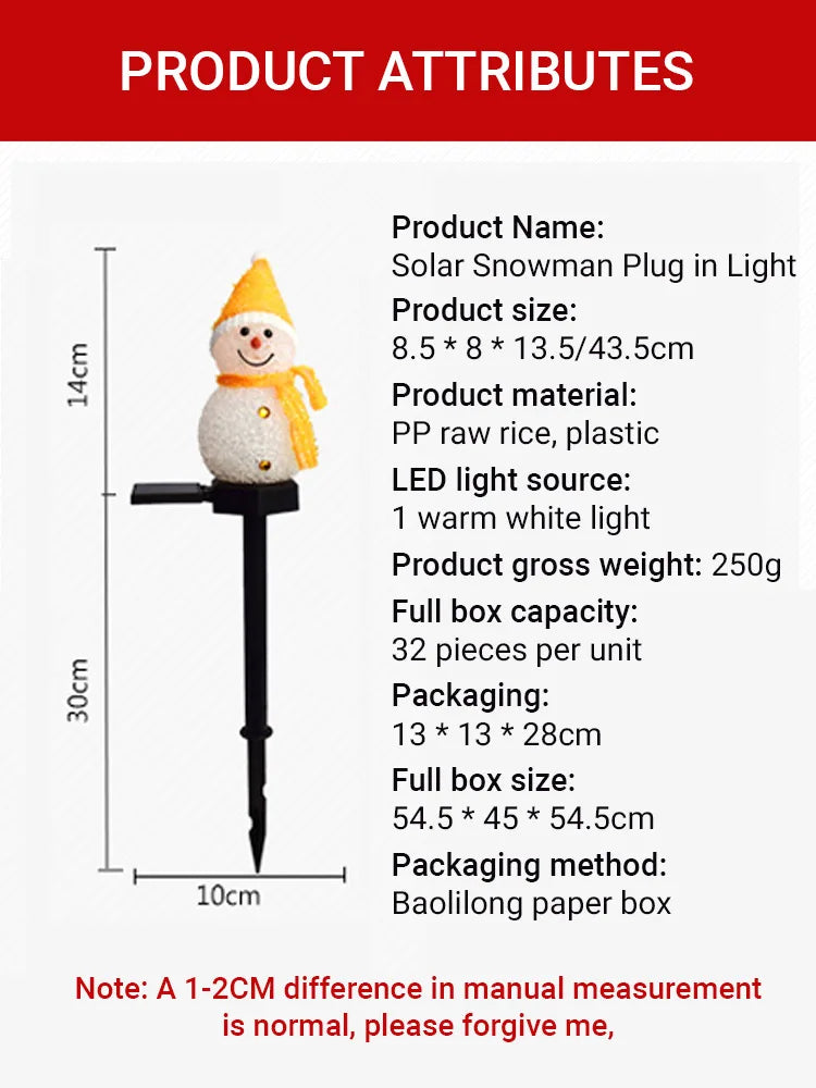 4PCS Set Christmas Snowman Solar Stake Light Outdoor Garden Waterproof Xmas Atmosphere Courtyard Lamp For Home Courtyard Decor