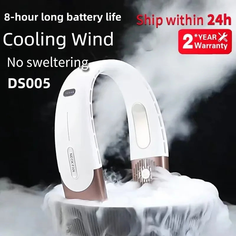 8000mAh USB Hanging Powerful Neck Fan Portable Bladeless Mini Rechargeable Mute LED Digital Display Electric Air Cooler Handheld.
