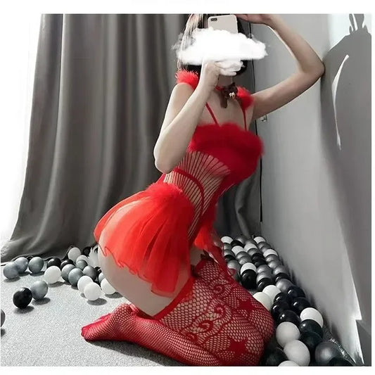 NEW Arrivals Sexy Santa's Elf Plush Onesie Temptation Christmas Deer Velvet Sexy Net Suit Underwear Role Play Cosplay Uniform Set