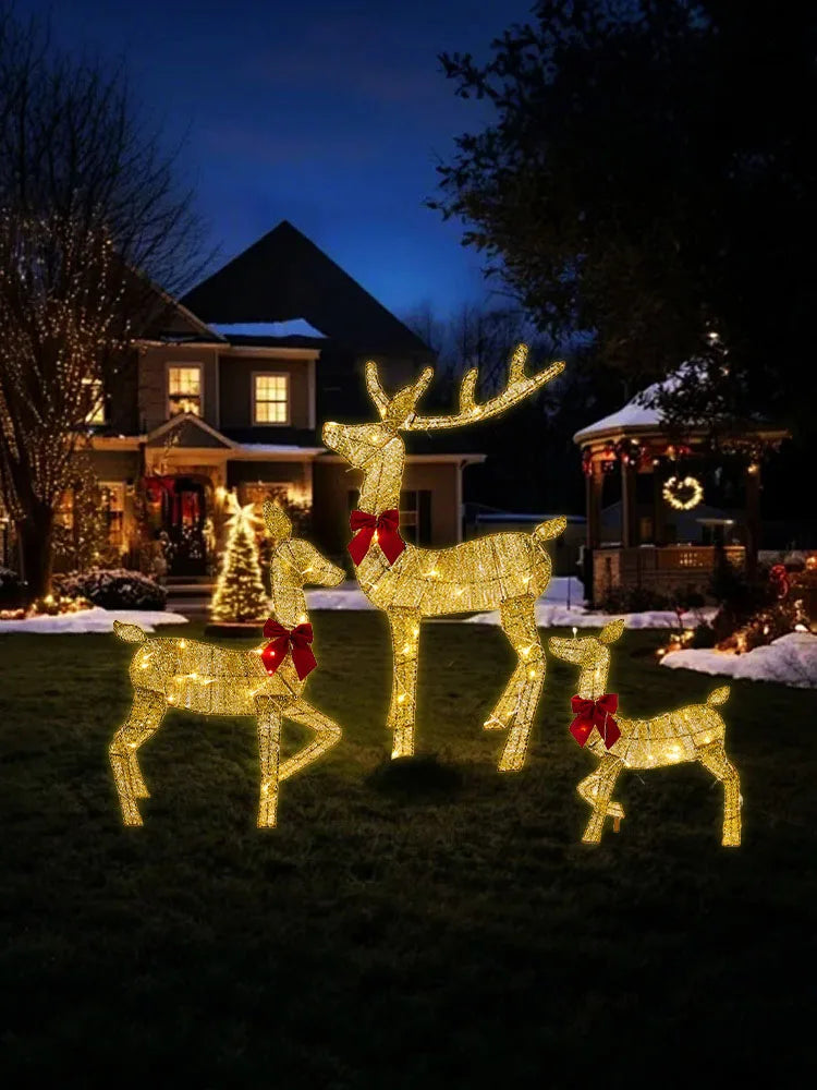 NEW 3PCS Set Lighted Christmas Large Reindeer Water Resistant Light Up Decoration For Garden Glowing Reindeer Outdoor Yard Ornament New Year