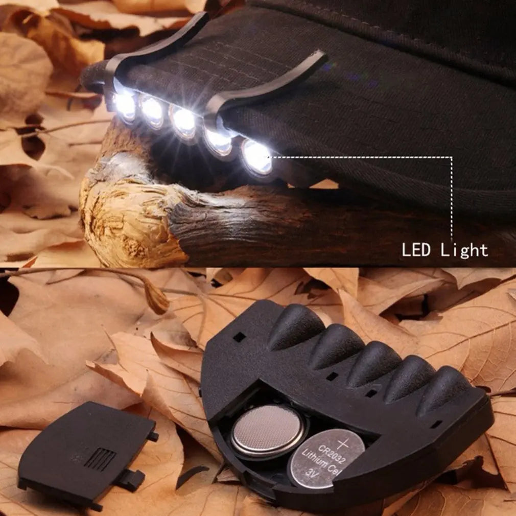 Clip Cap Light Practical Head Lamp 5 LED Head Light Night Fishing Light Lamp Hat Light Cap For Camping Fishing