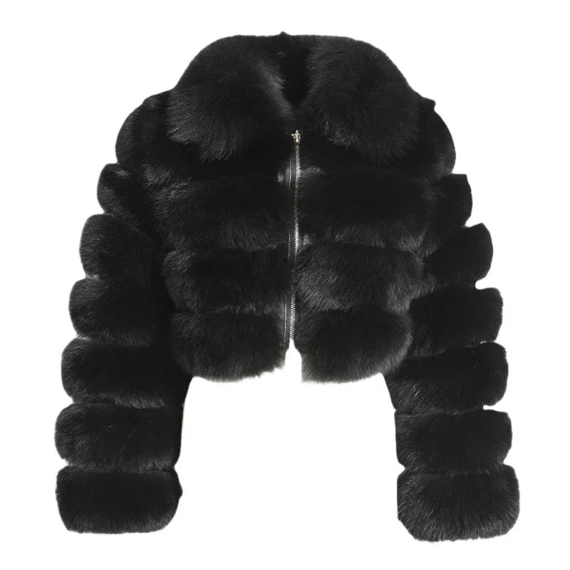 NEW Arrivals S-3XL 5 Colors Women Faux Fur Coats Fox Short Coat Turn Down Collar Zipper Full Sleeve Thick Warm Open Stitch Elegant Splice Autumn Winter Snow Outerwear Ladies Girls Luxury Fashion Clothing Supplies
