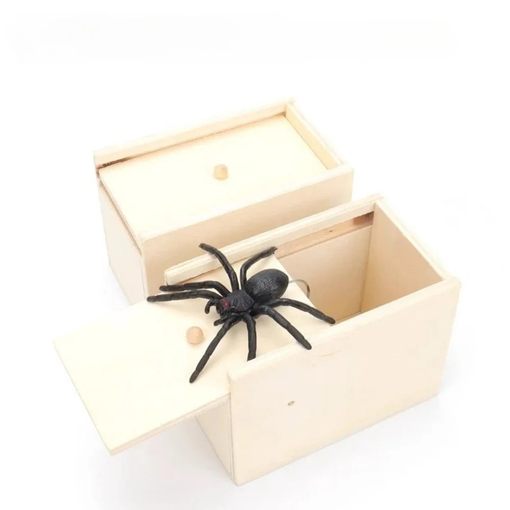 2PCS Set Trick Spider Prank Funny Scare Box Wooden Hidden Box Quality Prank Wooden Scare Box Fun Game Prank Trick Friend Office Toys