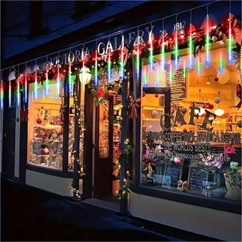 NEW 4 Pack Set 50cm 8 Tube LED Meteor Shower Lights Christmas Festoon Lights Fairy Garland Waterproof Garden Holiday Decoration