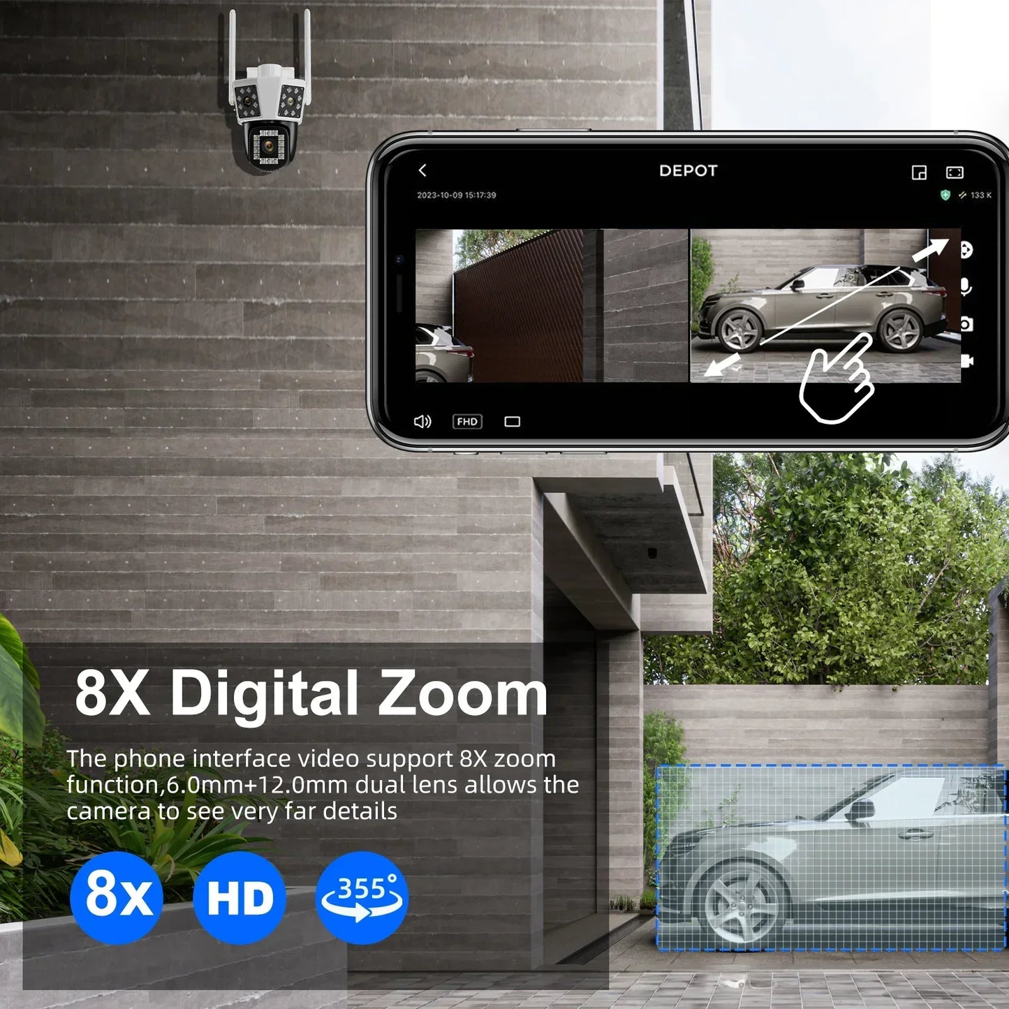 15MP Outdoor WiFi Camera IP CCTV Video Survalance Cameras Motion Tracking HD PTZ 3 Lens 3 Screens Security Protection Waterproof