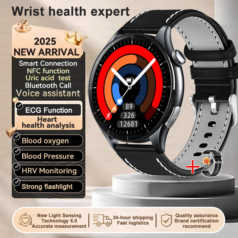 New 1.56 "HD Screen Sapphire Glass Non-Invasive Health Monitoring Smart Watch Laser Measure Blood Fat Uric Acid ECG Smart Watch Women Men Sports Health Care Supplies