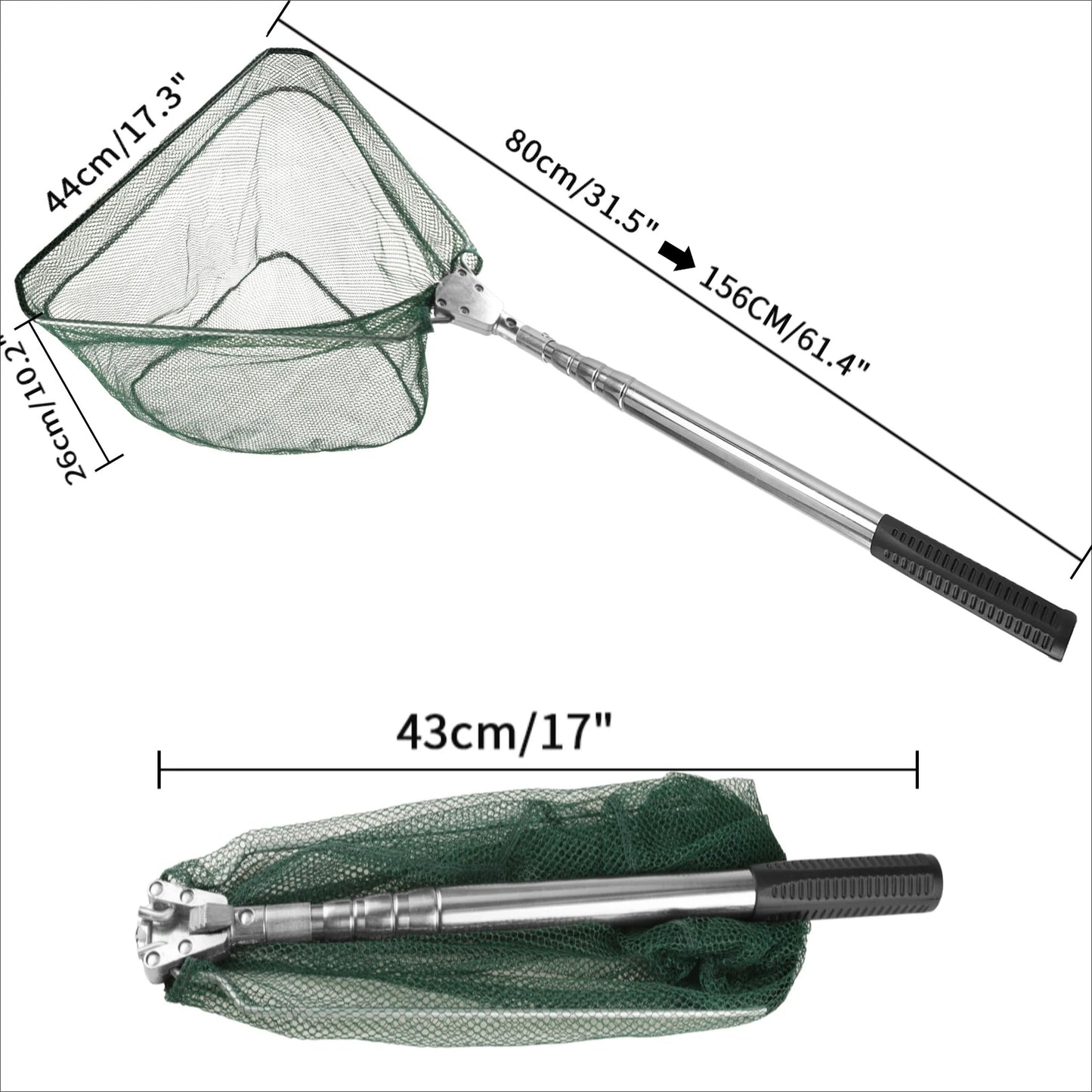 Fishing Landing Net Aluminum Alloy Durable Telescoping Extend to 190cm/130cm/55cm Folding Mesh Safe Fish Catching Releasing Fishing Accessory Sets