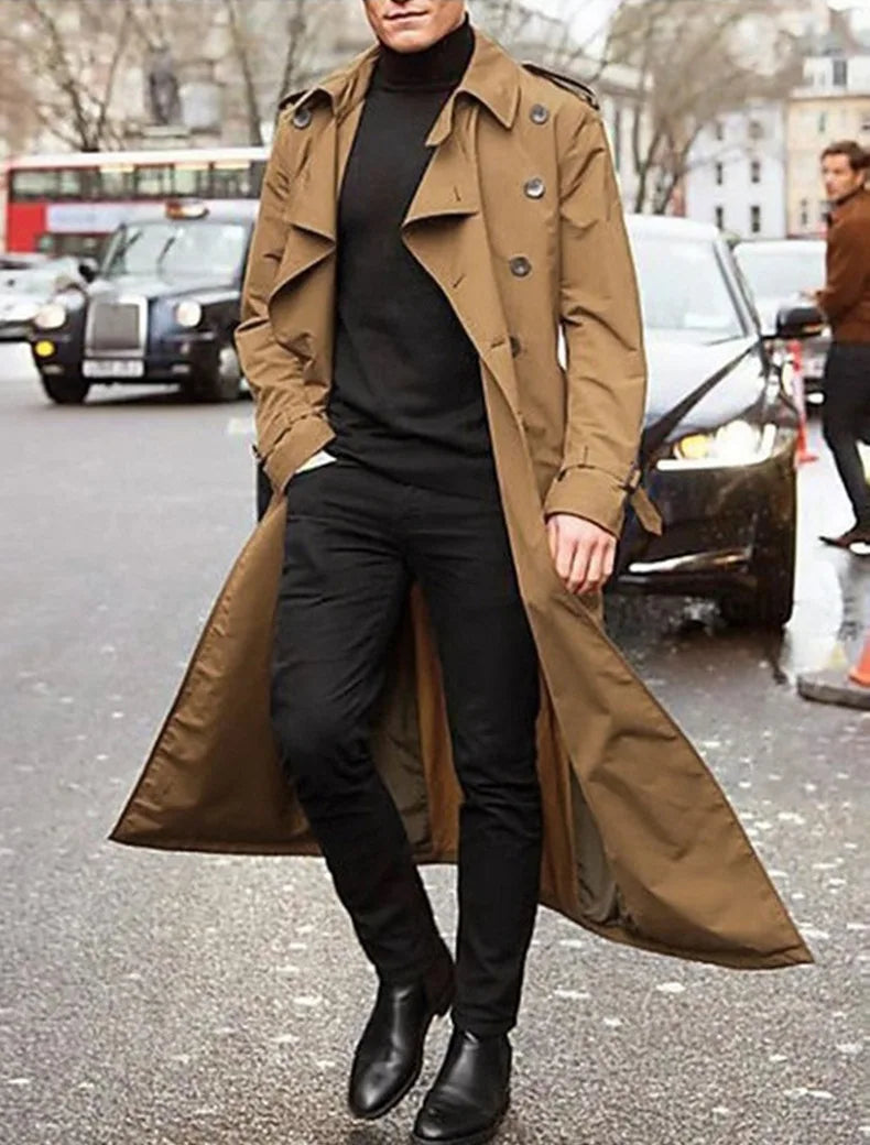 S-2XL Men's Trench Mid To Long Windbreaker for Autumn and Winter European and American Men's Long Outdoor Casual Windproof Trench