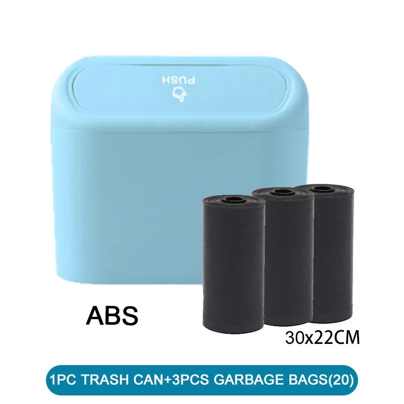 NEW Blue/White Color Car Trash Can (with Lid) Contains 60 (300) Garbage Bags, Small Car Trash Can, Leak-Proof Mini Car Cleaning Accessories