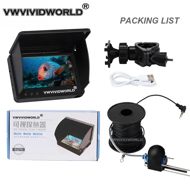HOT SALE New Underwater 220° HD/UHD, Professional Fishing Camera, Night Vision, Fish Finder Detector Fixed on Rod ,5.0/4.3 Inch, IPS LCD Display, Lithium ION Battery Long Endurance Ocean Lake River Fishing Supplies