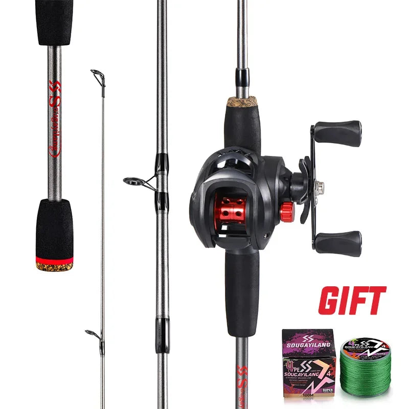 NEW Arrivals 5 Colors Full Set + Gift  1.7m Fishing Left/Right Rod Carbon Fiber Casting Rod and Baitcasting Reel combo with Free Line As Gift Max Drag 8kg for Sea Bass Professional Fishing Supplies