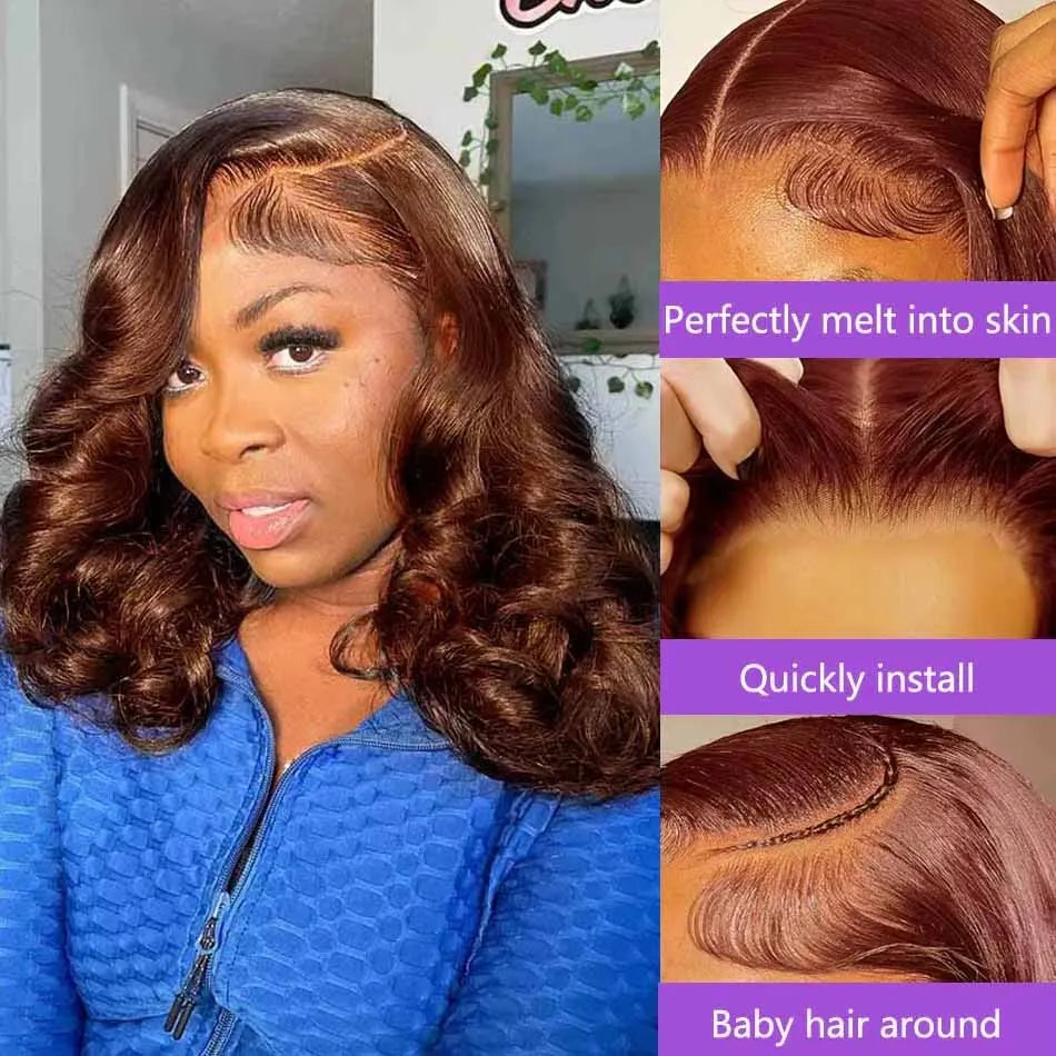 Just Arrived Body Wave 250% Density Chocolate Brown Short Bob Wig 13x4 HD Lace Front Wig 100% Human Hair Wigs Loose Wave Bob Wigs For Women