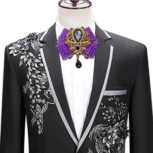 3 PCS Set 35 Types/Colors French Luxury Bow Tie Brooch Set British Banquet Suit Shirt Collar Flowers Luxury Men's Wedding Jewelry Bow-Tie Corsage Pins