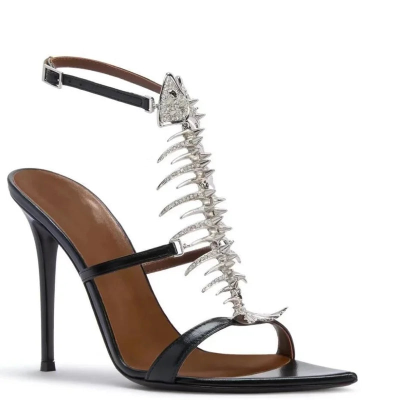 Just Arrived 4 Colors New Fishbone Rhinestones Luxury Sandals For Women Dance Evening Party Pointed Toe Stiletto Nightclub Wedding Banquet T-Strap Modern Sandals