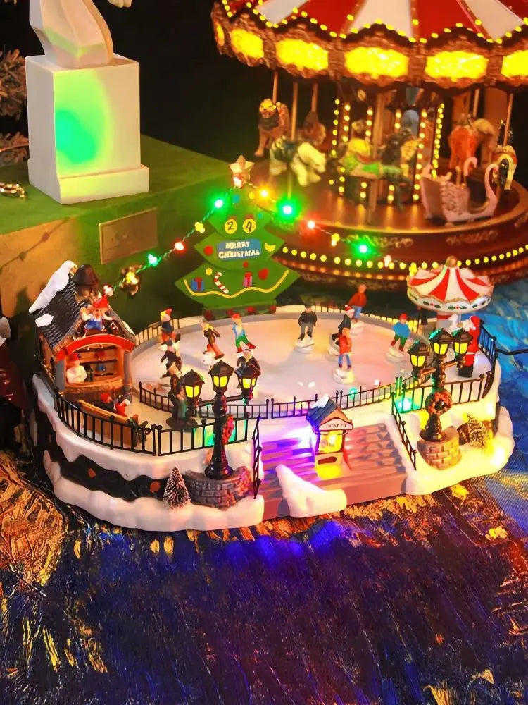 Large Christmas New Year Eve  Winter Town Music Box, Music Box Carousel, Collection of Birthday Gifts, Christmas Gifts, Ice Rink Music Box Home Decoration Supplies Products