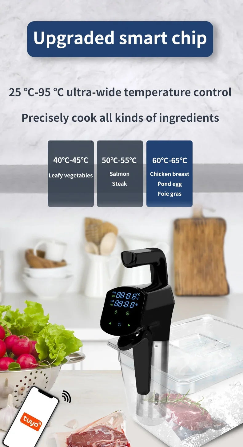 NEW 1100W Vacuum Sous Vide Cooker LCD Touch Screen Digital Display Immersion Circulator Accurate Cooking Waterproof Smart Slow Cooker App Control Connected Cooking