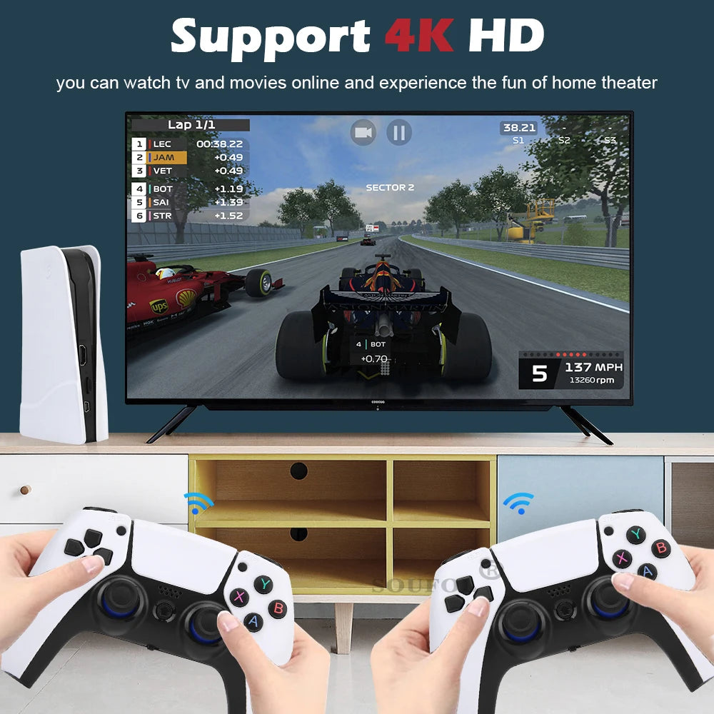 GB5-P5 New Video Game Console 64GB/128GB 40000 Free Games HD TV Game Box 5 Two Gamepads For PS1/PPSPP/MAME Arcade Gaming Stick