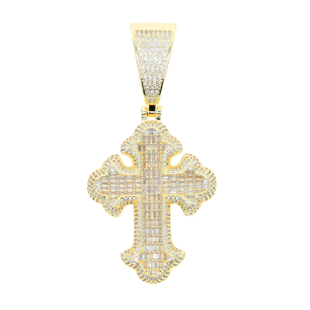 New Iced Out Cross Pendant Necklace For Women Men Bling Prong Setting Cubic Zirconia Cross Charm Luxury Hip Hop Fashion Jewelry Accessories.