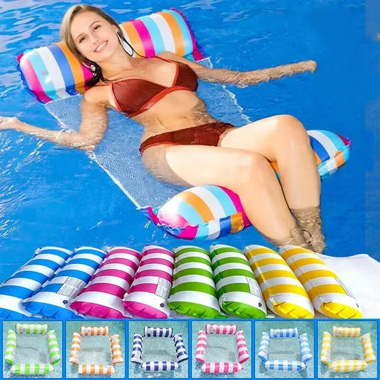 NEW Arrivals 2PCS Set 10 Colors/Styles Summer Pool Float Mat - Striped Inflatable Lounge Chair & Hammock for Adults Kids Water Sports Toys Home Swimming Pool Beach Inflatable Mattress